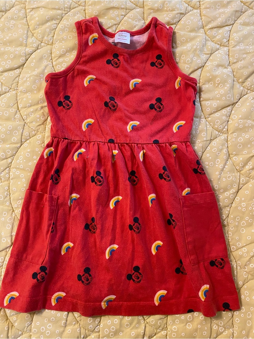 Hanna Andersson Disney Red Sleeveless Kids Dress Mickey & Rainbow Print, size 5